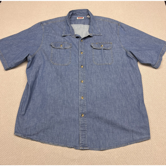 Wrangler Denim Shirt Mens 3XL Blue Short Sleeve Button Up Western Classic - Picture 1 of 8